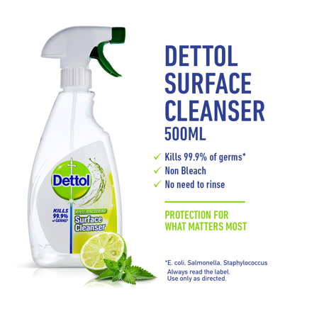 Dettol Antibacterial Surface Cleanser Trigger Spray Lime & Mint Disinfectant 500ml